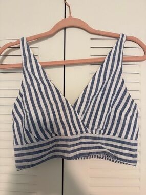 Abercrombie & Fitch Blue and White Striped V-Neck Crop Bralette